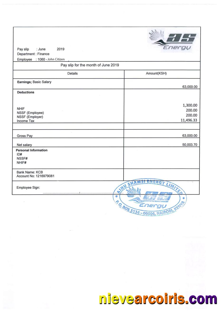 KENYA AINU Shamsi Energy Limited payslip